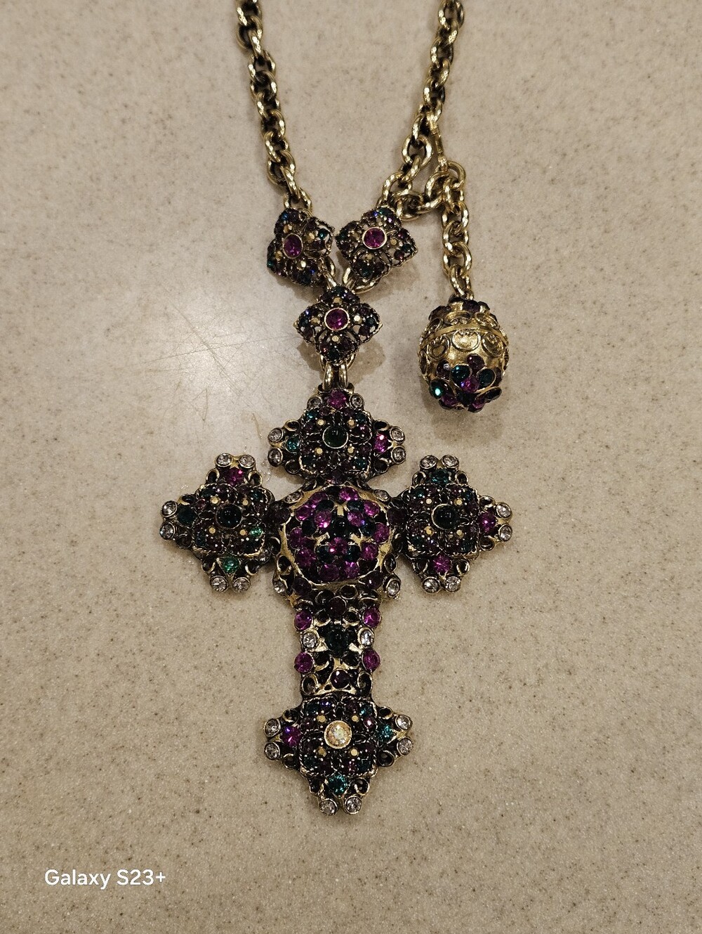RUNWAY STATEMENT JOSE & MARIA BARRERA CROSS ROSARY BEAD CRYSTAL STRAND NECKLACE